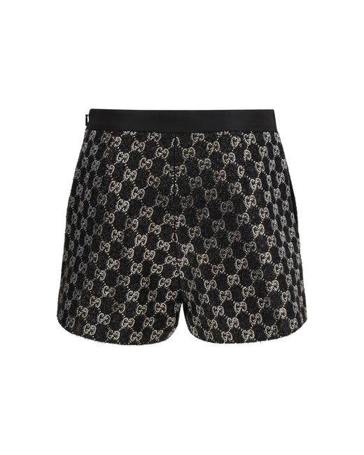 Gucci Black Tweed Wool Lamã Embroidered Shorts