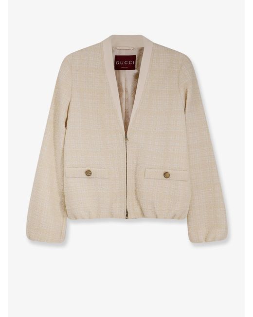 Gucci Natural Checked Cotton Tweed Jacket