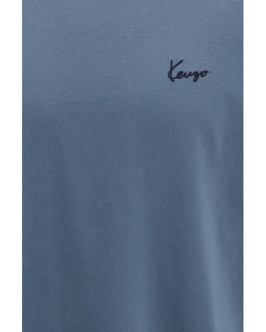 KENZO Blue Signature Embroidered Cotton T-Shirt for men