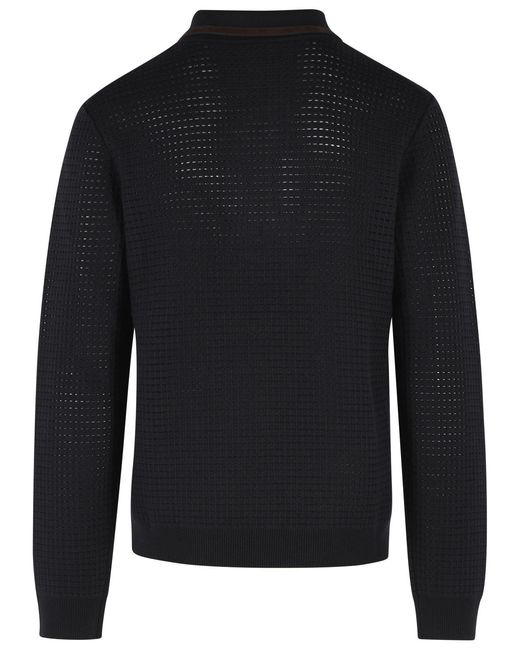 Casablanca Black 'Waffle Stitch' Wool Polo Shirt for men