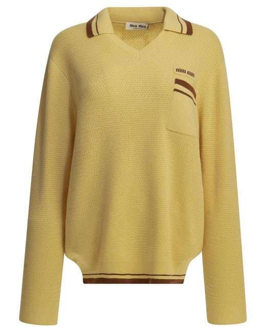 Miu Miu Yellow Polo Sweater With Logo