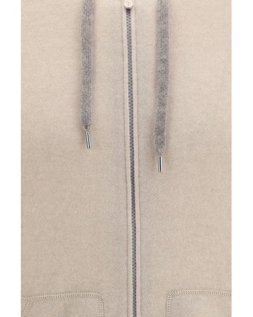 Brunello Cucinelli White Cashmere Zip Up Hoodie for men