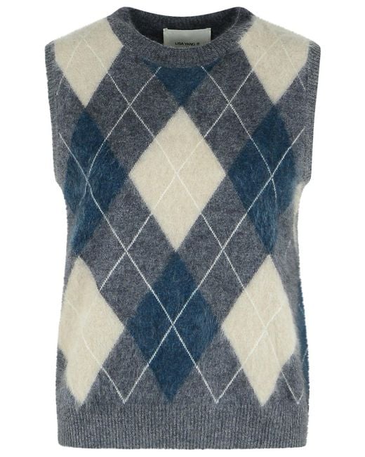 Lisa Yang Blue 'Yasmine' Graphite Cashmere Vest