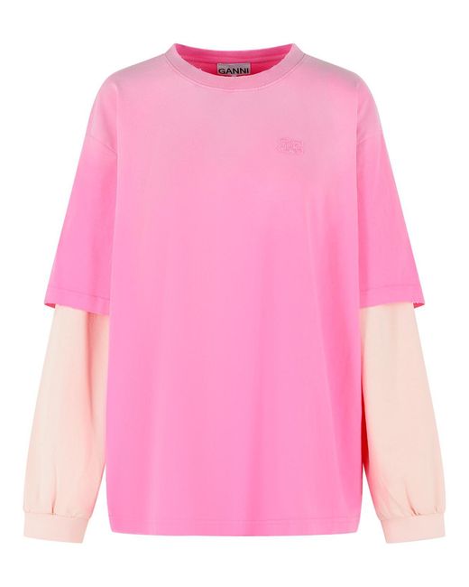 Ganni Pink Cotton T-Shirt