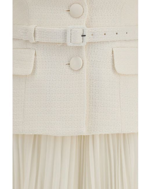 Self-Portrait White Bouclé Midi Dress With Shawl Collar