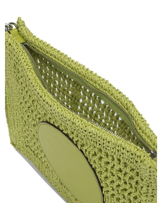 Tory Burch Green Paper Straw Clutch Bag