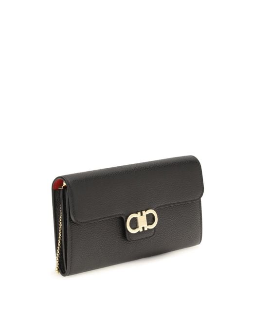 Ferragamo Gray Gancini Wallet With Shoulder Strap