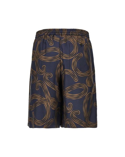 Loewe Gray Anagram Print Silk Shorts for men