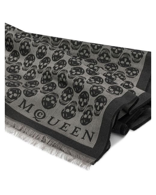 McQueen Black Wool Cotton Silk Scarf for men