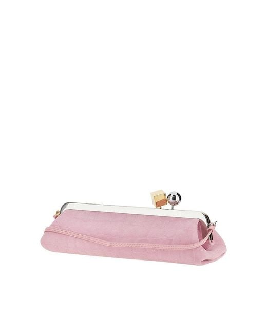 Jacquemus Pink Suede Leather 'Salon' Pouch With Croco-Effect