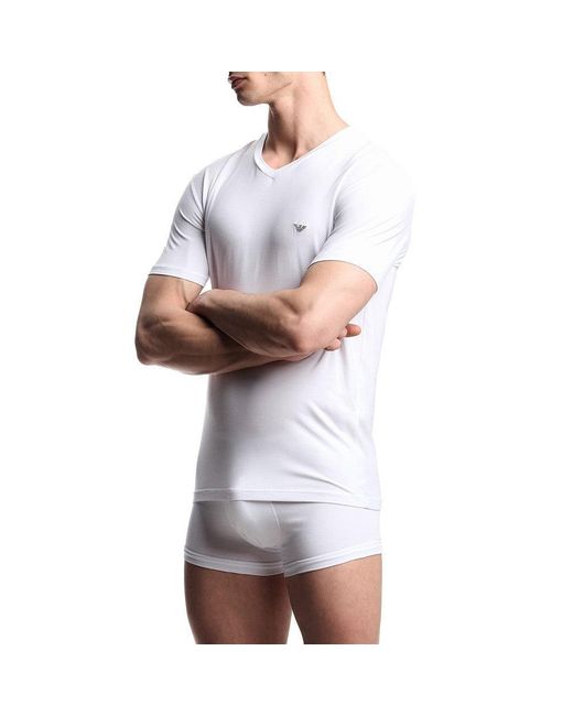 EA BODYWEAR White Stretch Modal T-Shirt With Logo Embroidery for men