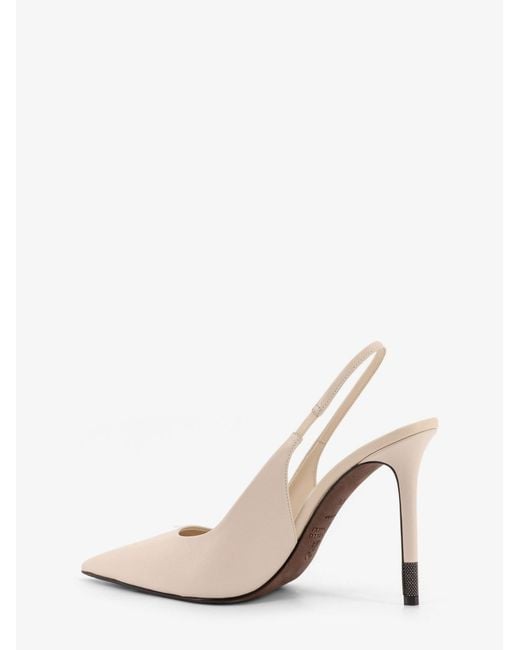 Brunello Cucinelli White Leather Pumps With Monili Detail On The Heel