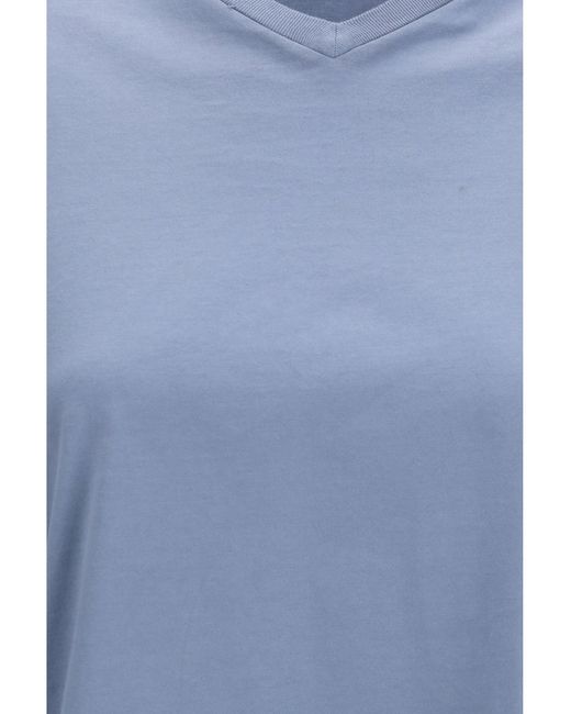 Rier Blue Cotton V-Neck T-Shirt