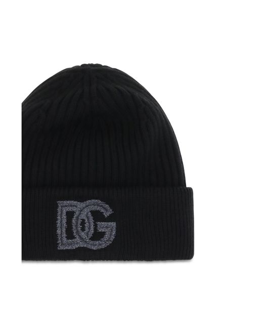 Dolce & Gabbana Black Dolce & Gabbana Logo English Rib Knit Beanie for men