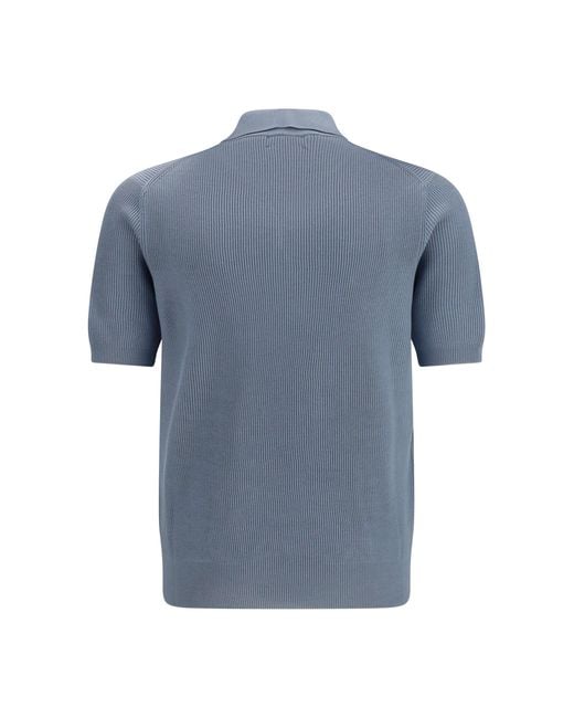 Brunello Cucinelli Blue Cotton Ribbed Polo for men