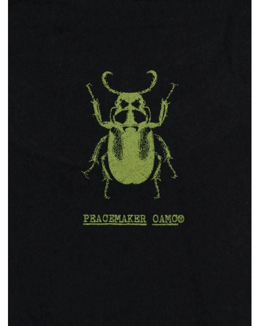 Oamc Peacemaker Black Cotton T-Shirt With Stencil Print for men
