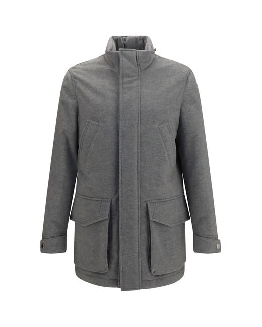 Brunello Cucinelli Gray Jacket Cashmere Zip And Buttons for men