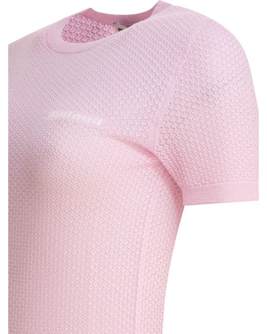 Miu Miu Pink Crew-Neck Sweater With Logo