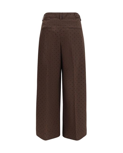 Ganni Brown Flocked Plaid Crossover Pants
