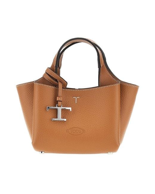 Tod's Brown Grained Leather Mini Shopping Bag