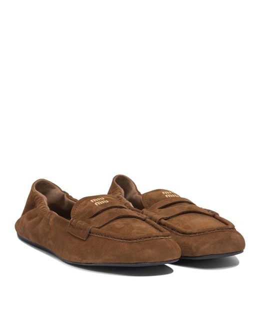 Miu Miu Brown Suede "Ruches" Loafers
