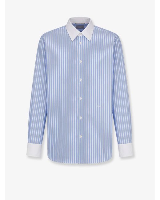 Dior Blue Dior Cotton Shirt With Dior Embroidery for men