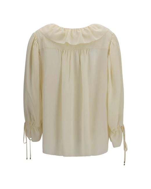 Chloé Natural Chloé Ruffled V-Neck Shirt