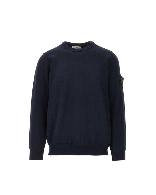 Stone Island Blue Organic Cotton Crewneck Sweater for men