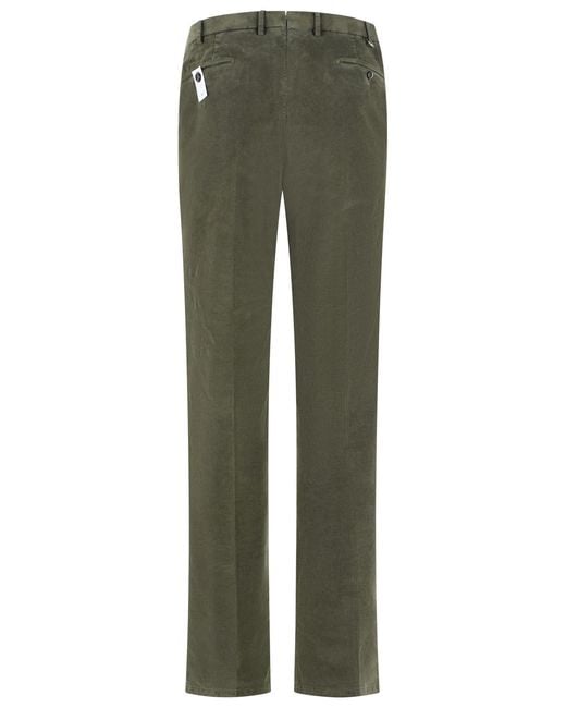 PT01 Green Slim Fit Cotton Trousers for men