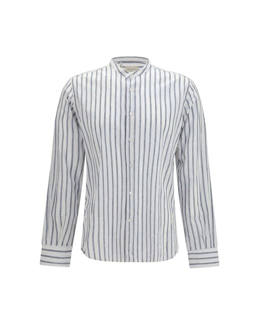 Brooksfield White Shirt Spread Collar Cotton-Linen for men