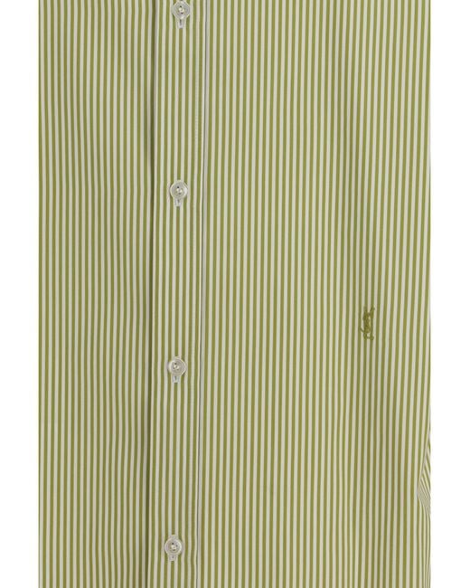 Saint Laurent Green Vertical Striped Button Shirt