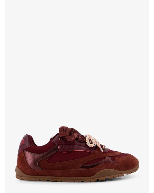 Pinko Red Yulia Suede Sneakers With Nylon Inserts