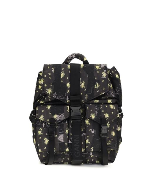 Ganni Black Re-Tech Nylon Print Backpack