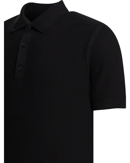Tom Ford Black Silk And Cotton Pique Polo Shirt for men