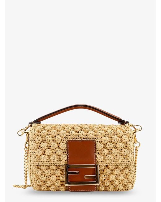 Fendi Metallic Baguette Mini Raffia Crossbody Bag