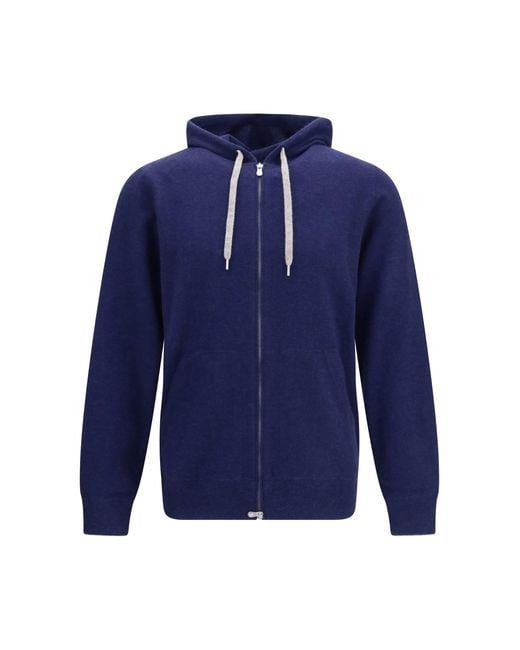 Men's Blue Cashmere Zip Up Hoodie