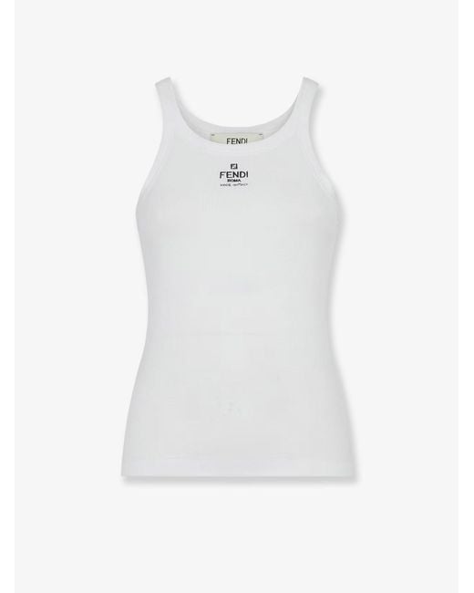 Fendi White Ribbed Cotton Tank Top