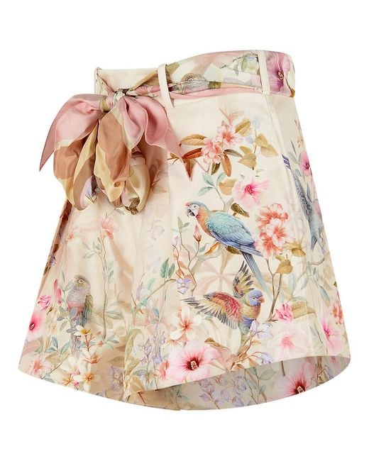 Zimmermann Natural 'Rebellion' Silk And Cream Cotton Shorts