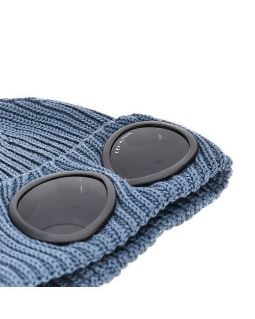 C P Company Blue Wool Beanie Hat With Lenses for men