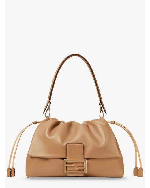 Women's Natural Mamma Baguette Large Leather Shoulder Bag