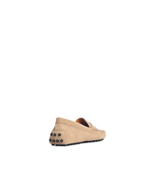 Tod's White 'Gommino' Suede Loafers With Light Tobacco