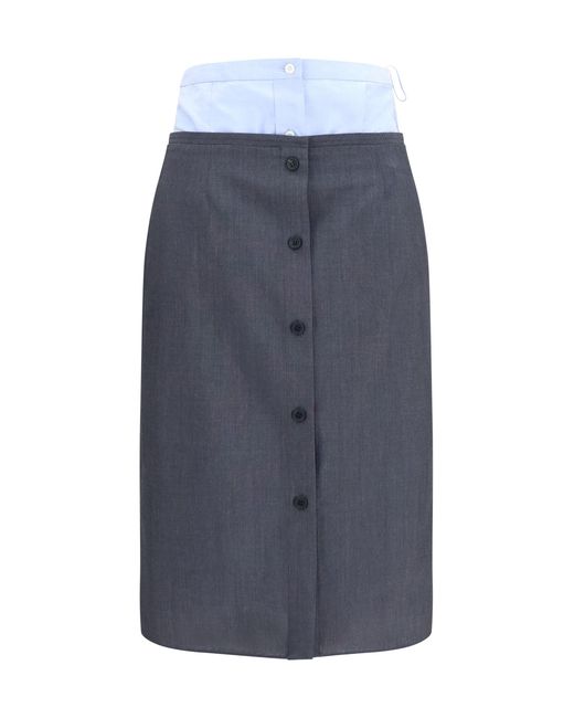Prada Blue Double-Layer Midi Skirt Ardesia