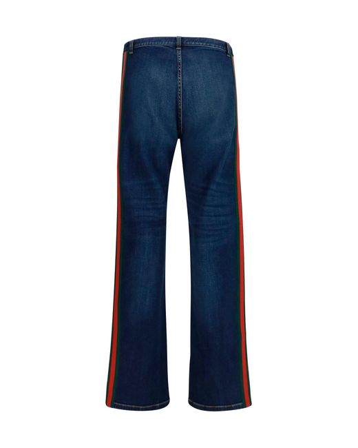 Gucci Blue Jeans With Web Stripe