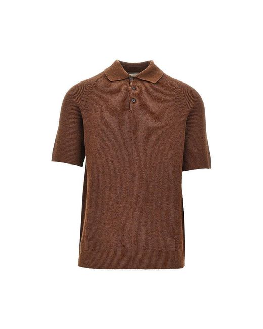 Men's Brown Bouclé Knit Polo Shirt