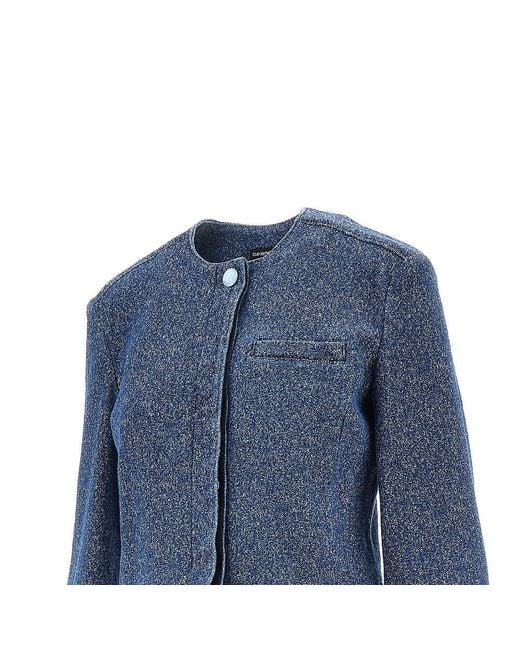 Emporio Armani Blue Buttoned Denim Cropped Jacket