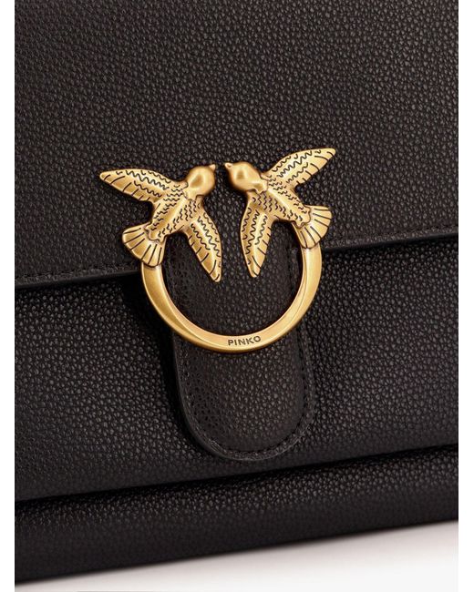 Pinko Black Leather Shoulder Bag With Metal Love Birds Buckle