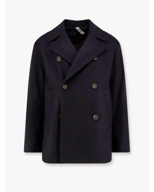 Hevò Black Trani Double-Breasted Wool Blend Coat for men