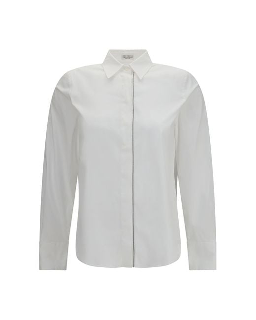 Brunello Cucinelli White Stretch Cotton Poplin Shirt