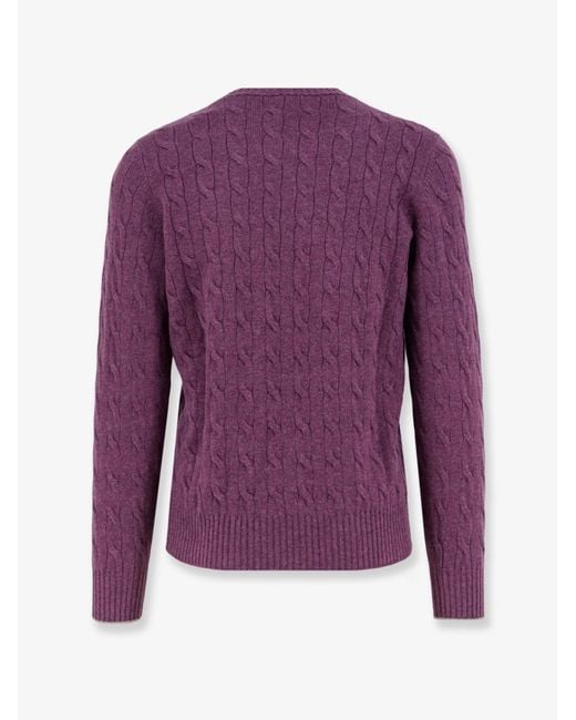 Brunello Cucinelli Purple Cable Knit Cashmere Sweater for men