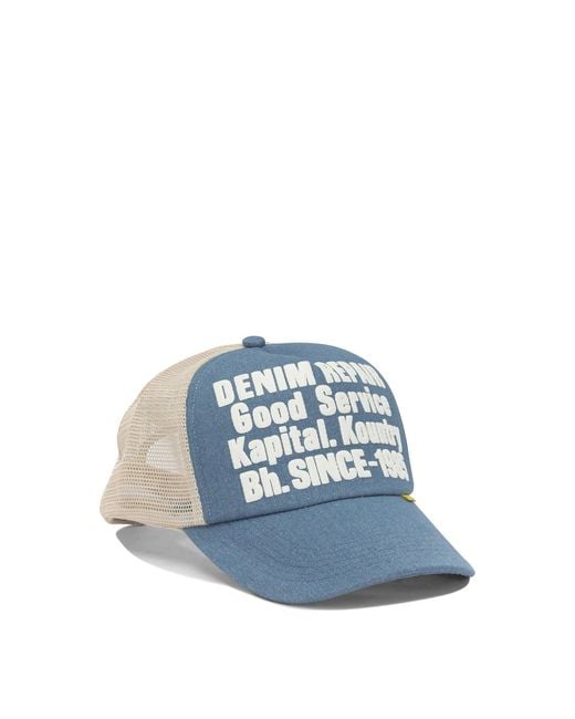 Kapital Blue Denim Repair Service Trucker Hat for men